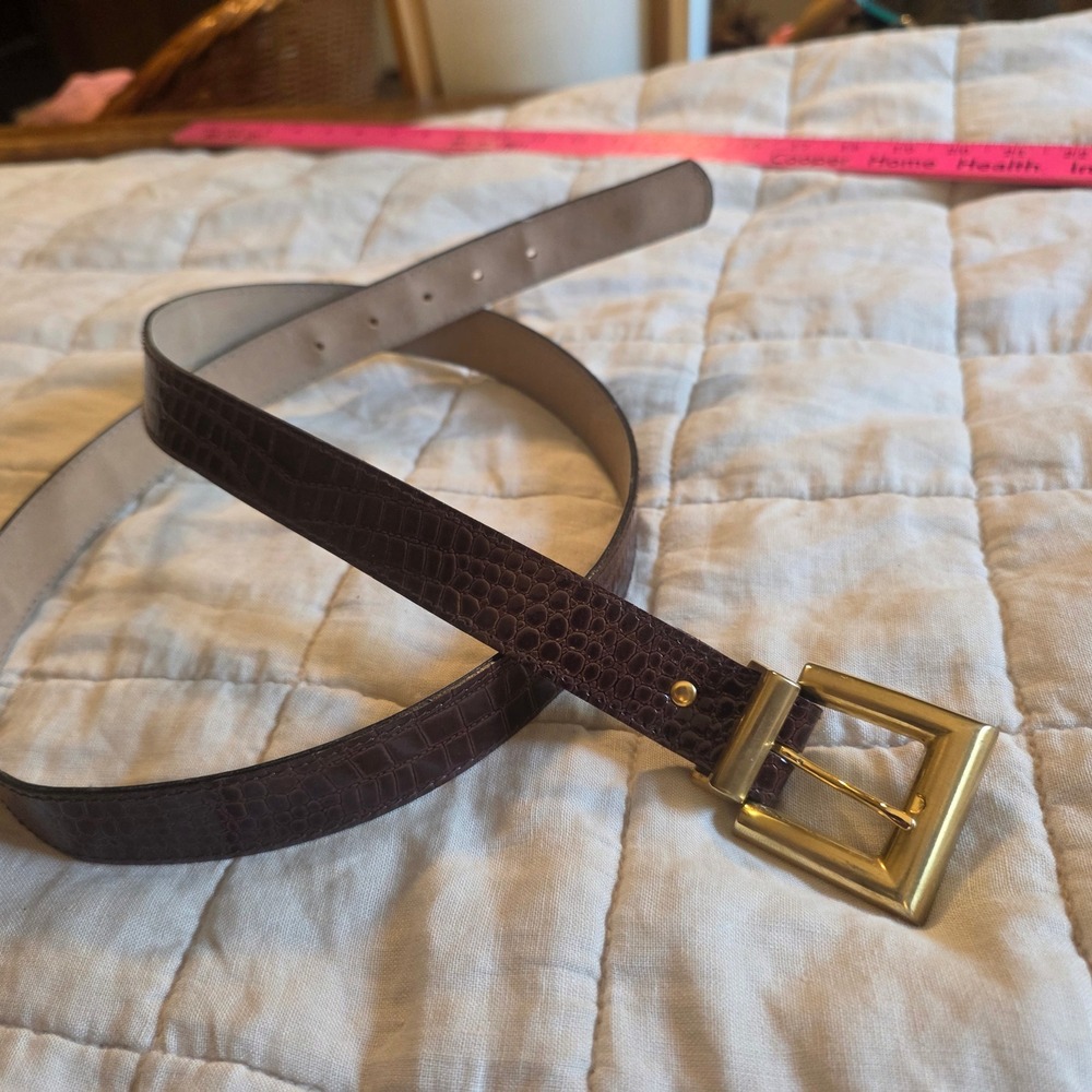 Unbranded Croc Embossed Belt Womens 24W Brown Good Gold Buckle Faux Leather
